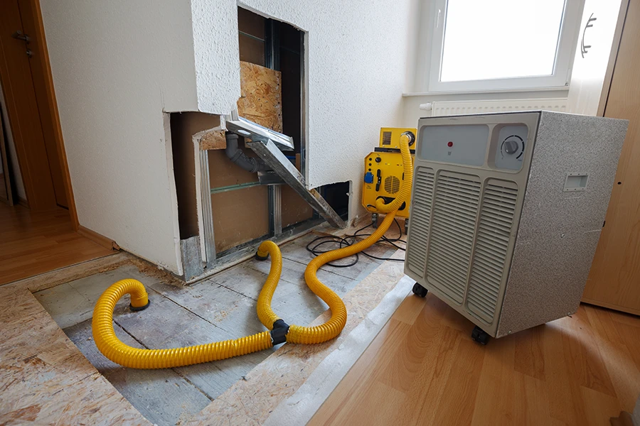 Repair of water damage with air dryer