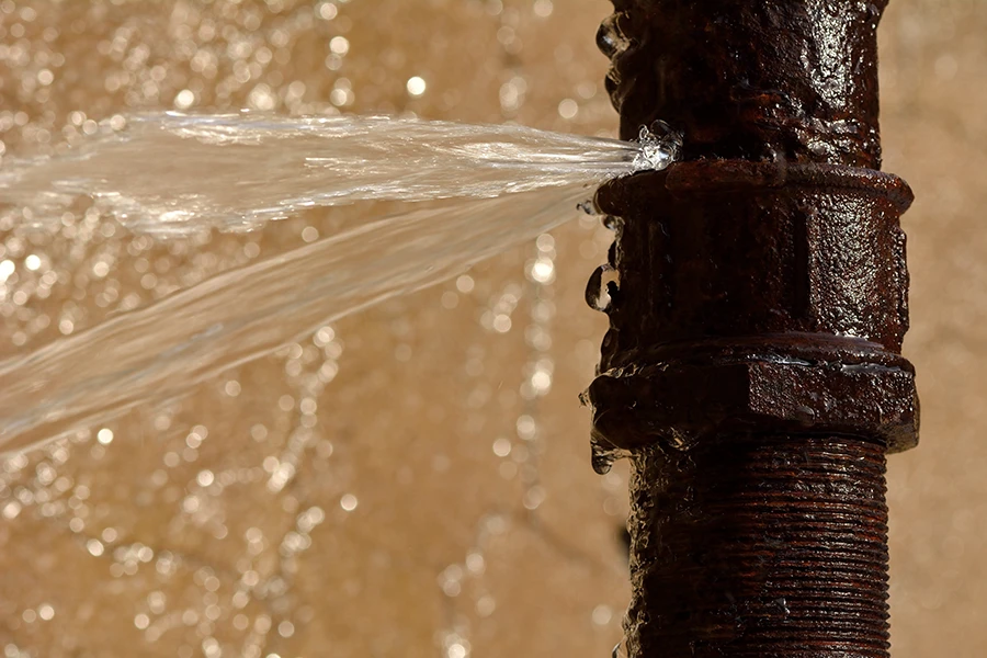 water spraying out of a burst pipe
